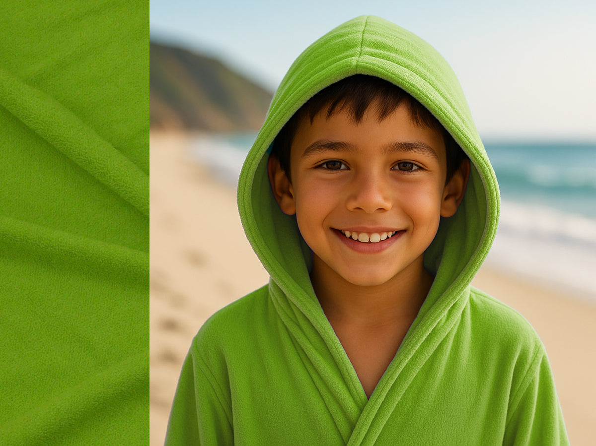 Greentowel hoodie on kid at beach – Bean Design