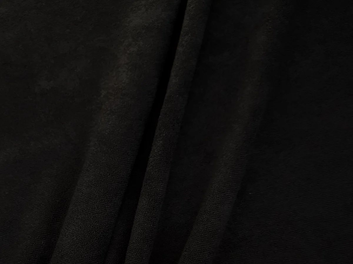 Close-up of black towel fabric texture from Bean Design hoodie