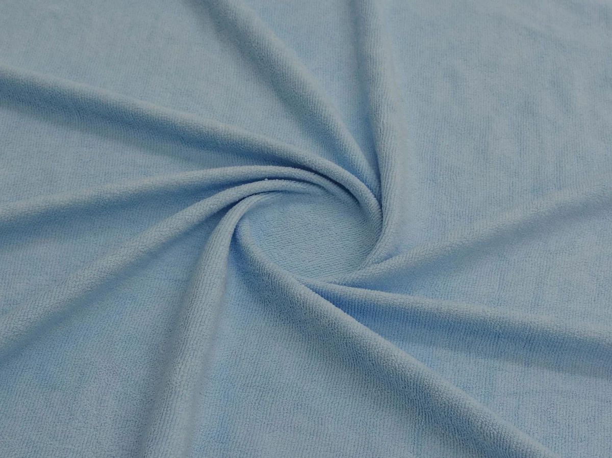 Close-up of soft light blue towel fabric from Bean Design hoodie